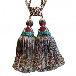 Curtain & Drapery Tassel Tieback - Burgundy, Gold & Green Mix