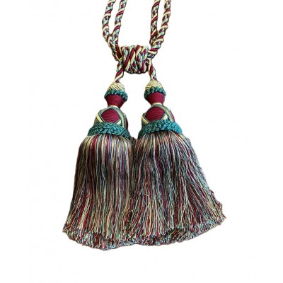 Curtain & Drapery Tassel Tieback - Burgundy, Gold & Green Mix