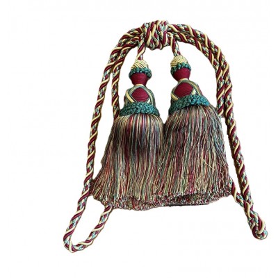 Curtain & Drapery Tassel Tieback - Burgundy, Gold & Green Mix