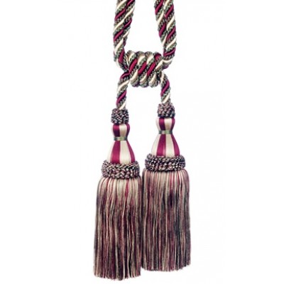 Double Tassel Tieback -  Cherry Taupe & Forest Green