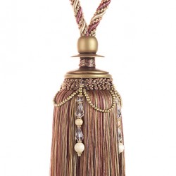 Tassel Tieback with Beads - Aubergine Avocado