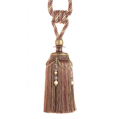 Tassel Tieback with Beads - Aubergine Avocado