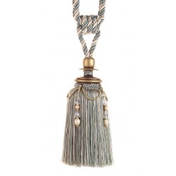 Tassel Tieback with Beads - Oyster & Teal