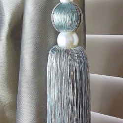 Single Tassel Tieback - Turquoise & Taupe