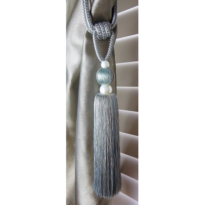 Single Tassel Tieback - Turquoise & Taupe