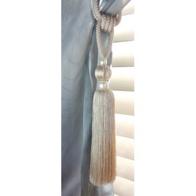 Single Tassel Tieback - Oyster & Cream