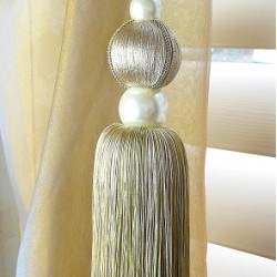 Single Tassel Tieback -  Lime Green & Taupe