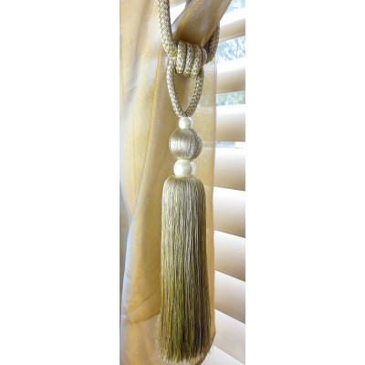 Single Tassel Tieback -  Lime Green & Taupe