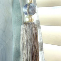 Single Tassel Tieback - Blue & Taupe