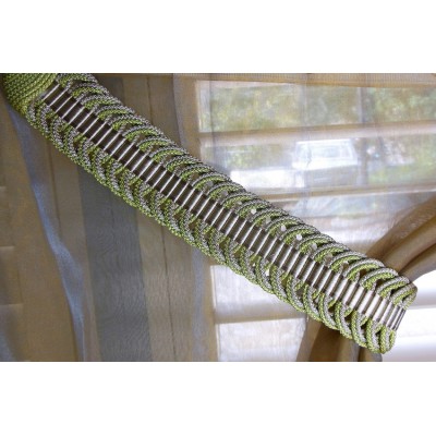 Curtain Holdback  - Lime Green & Taupe