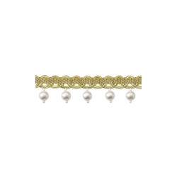 Pearl Fringe Trim -  Lime Green & Taupe