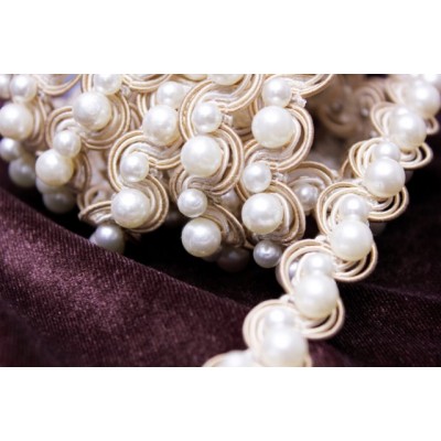 Braid with Pearls - Taupe & Cream