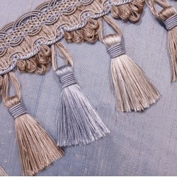 Tassel Trim - Blue & Taupe