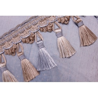Tassel Trim - Lime Green & Taupe