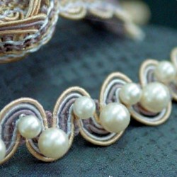 Braid with Pearls - Taupe & Cream