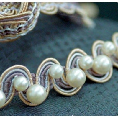 Braid with Pearls - Taupe & Cream