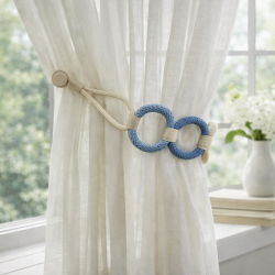 Magnetic La Corona Curtain Tieback - Blue & Cream