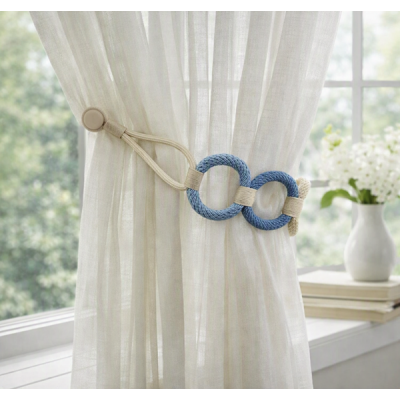 Magnetic La Corona Curtain Tieback - Blue & Cream