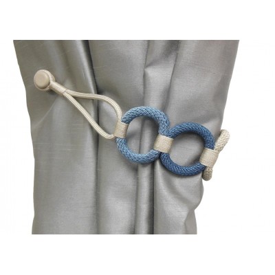 Magnetic La Corona Curtain Tieback - Blue & Cream