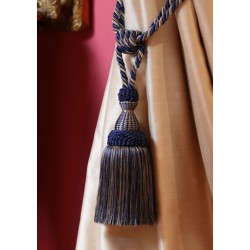 Single Tassel Curtain & Drapery Tieback - Navy & Silver 