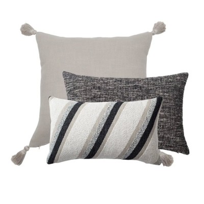 Black Striped Boucle Textured Lumbar cushion Cover