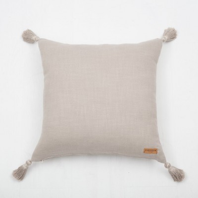 Viscose-Linen Blend Tassel Cushion Cover - Taupe
