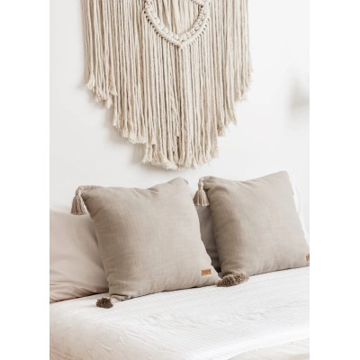 Viscose-Linen Blend Tassel Cushion Cover - Taupe