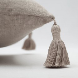 Viscose-Linen Blend Tassel Cushion Cover - Taupe
