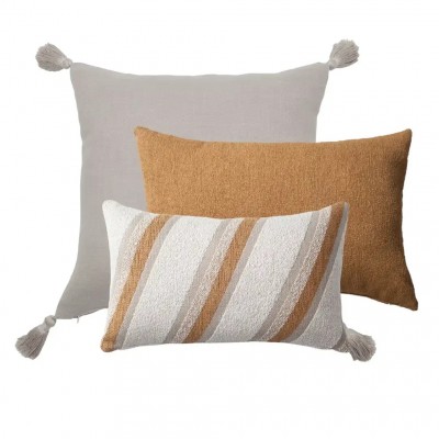 Mustard Striped Boucle Textured Lumbar cushion Cover