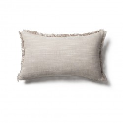 Beige Linen Blend Fringed Lumbar Cushion Cover