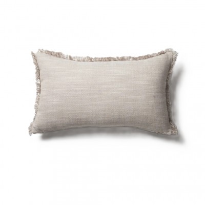 Beige Linen Blend Fringed Lumbar Cushion Cover