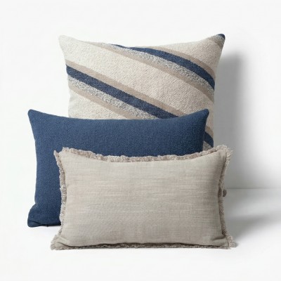 Blue Striped Boucle Textured cushion Cover