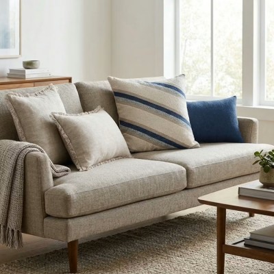 Blue Striped Boucle Textured cushion Cover