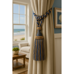 Single Tassel Tieback - Navy & Taupe