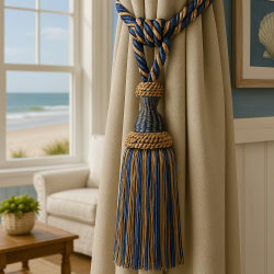 Single Tassel Tieback - Navy & Taupe