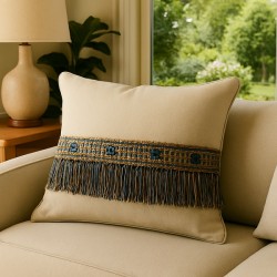 Organdy Cut Fringe with Rosette - Navy Taupe