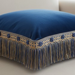 Organdy Cut Fringe with Rosette - Navy Taupe