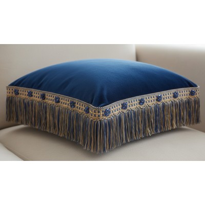 Organdy Cut Fringe with Rosette - Navy Taupe