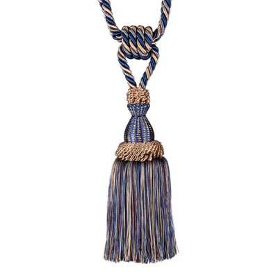 Single Tassel Tieback - Navy & Taupe