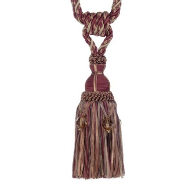 Tassel Tieback with Beads - Mulberry Avocado