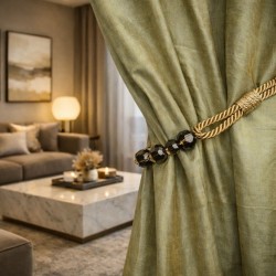 Khaki Beaded Rope Curtain Tieback