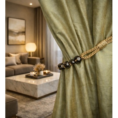 Khaki Beaded Rope Curtain Tieback