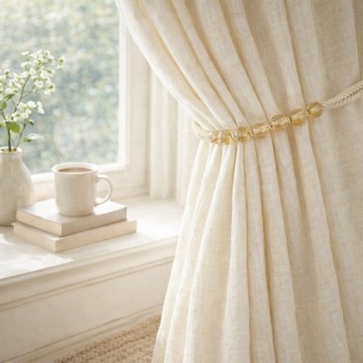 Cream Beaded Rope Curtain Tieback